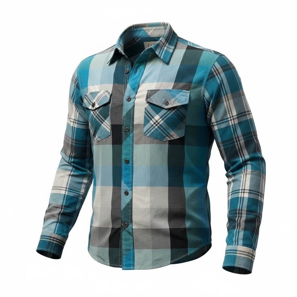 OP Long Sleeve Shirt Mens Large Turquoise Blue White Plaid Button Down OM10001
